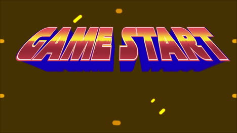 animación del comienzo del juego de texto naranja y amarillo, sobre círculo amarillo giratorio, en marrón y luego rosa