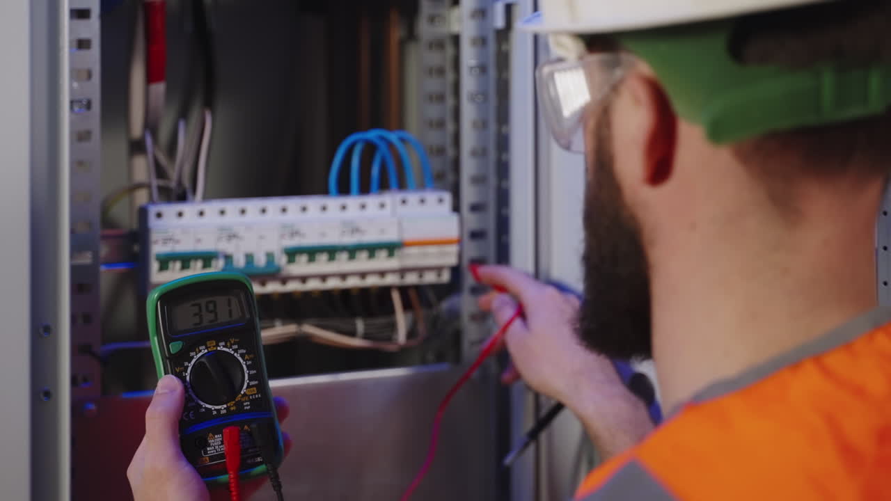 electricista probando el panel eléctrico