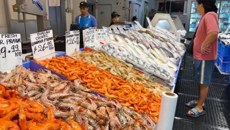 fresh seafood display at bustling market