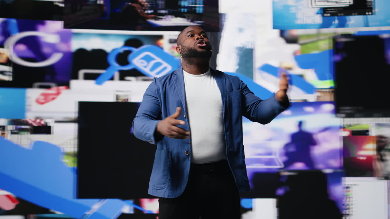 African american host at digital event engages the audience with insights