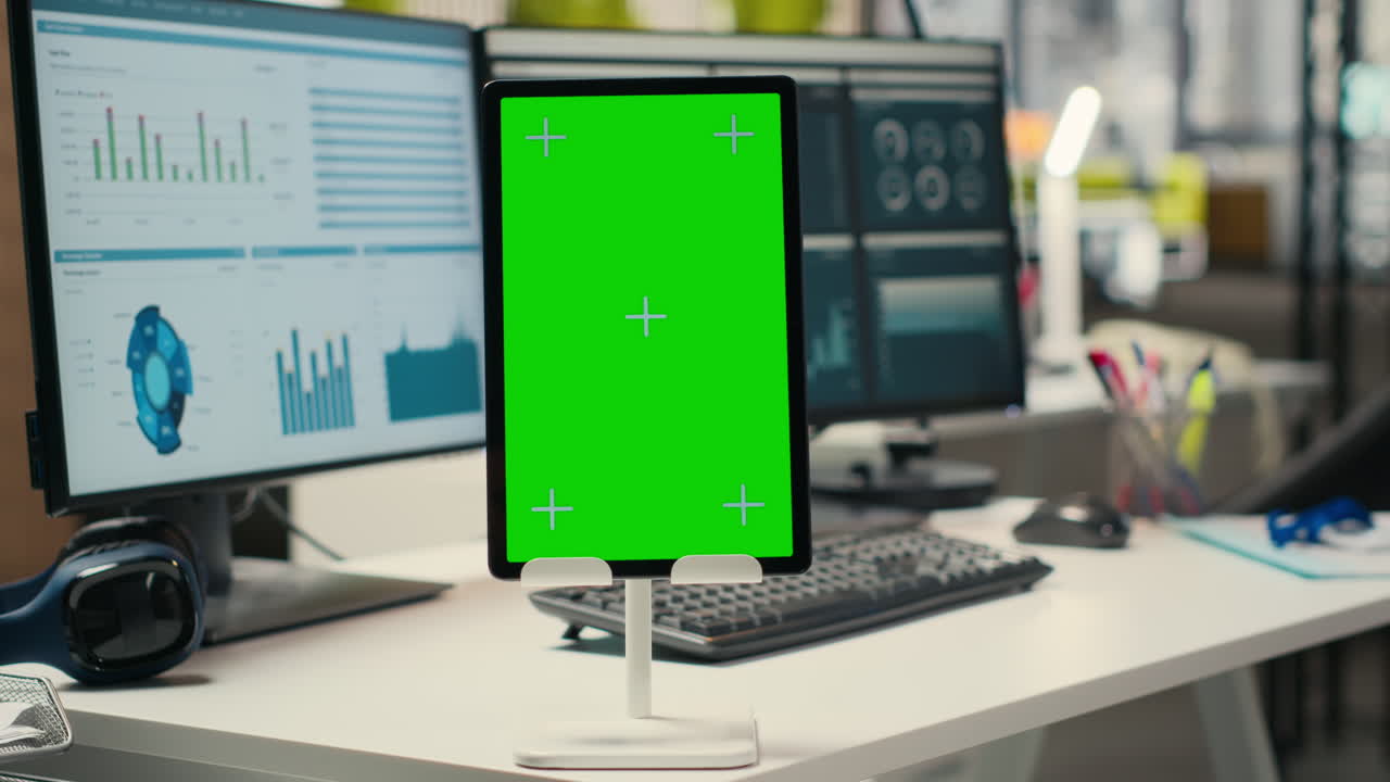 Vertical Video Empty professional office includes analytics tools and isolated display