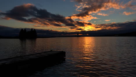 Sunset-over-Lake-Superior-in-Grand-Marais,-Minnesota-harbor
