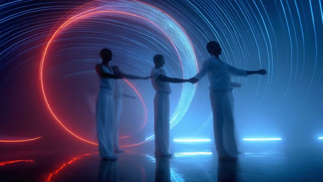 Dynamic Dance Performance in a Vibrant Light Show with Artistic Movement and Fluid Choreography Captured in a Striking and Colorful Atmosphere