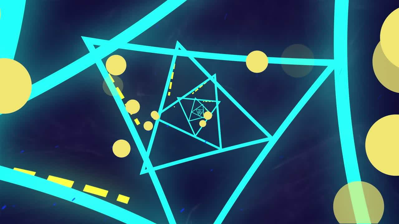 animación de formas y puntos que se mueven sobre un fondo negro