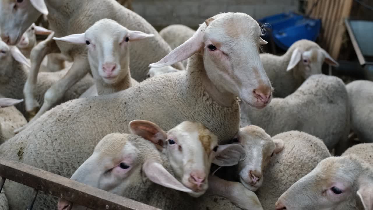 Un gregge di pecore in una fattoria.