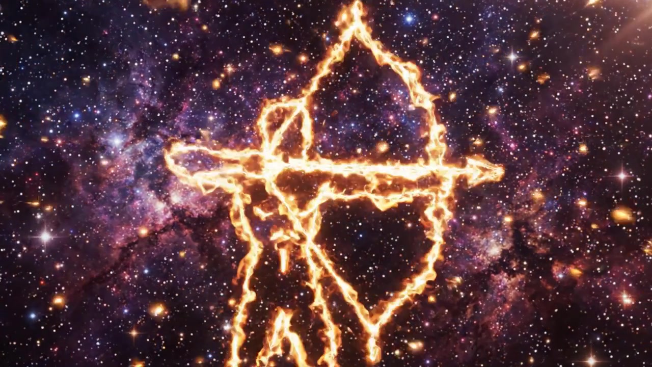 Un arciere cosmico scatena il fuoco sull'universo: un incredibile viaggio visivo attraverso lo spazio, unendo gli elementi del celeste e del mitico.