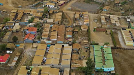 Birdseye-aerial-view-of-Loitokitok-kenya,-shanty-poor-neighborhood-of-Nairobi-suburbs,-Kenya