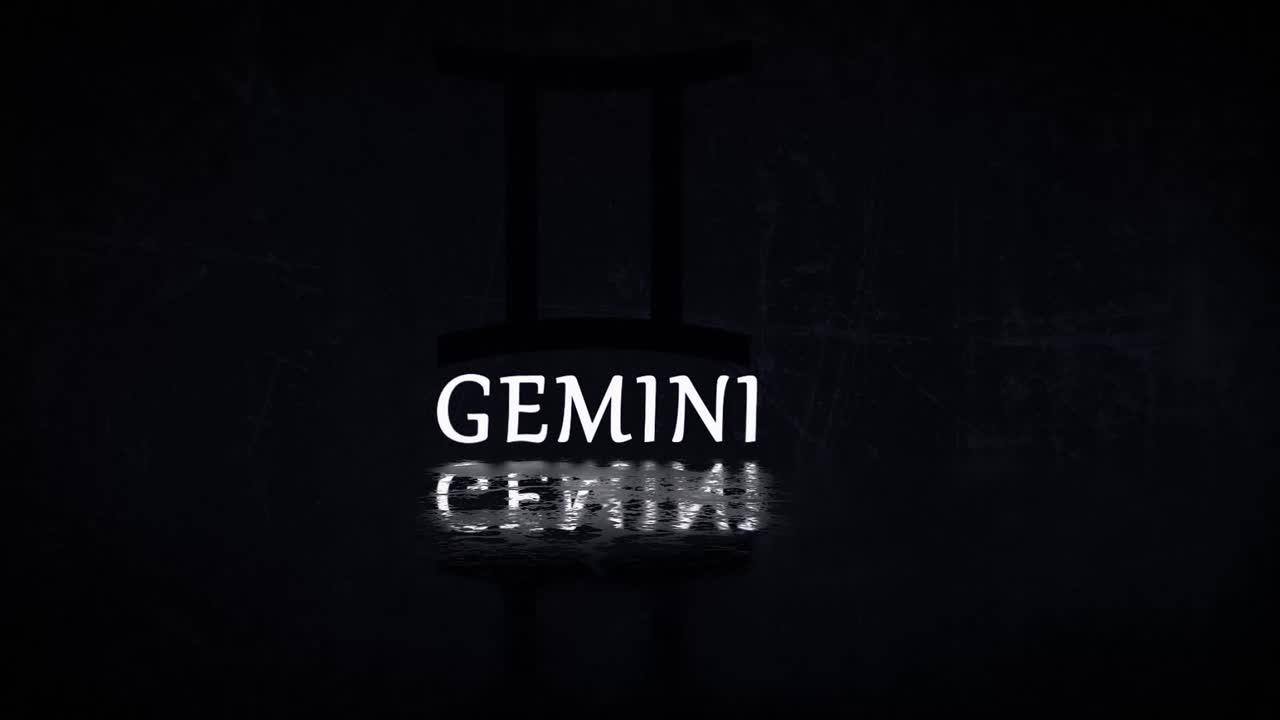 Gemini zodiac sign animated presentation revealed through electric storm