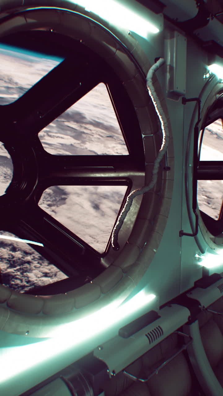Una vista della Terra da una finestra di una nave spaziale