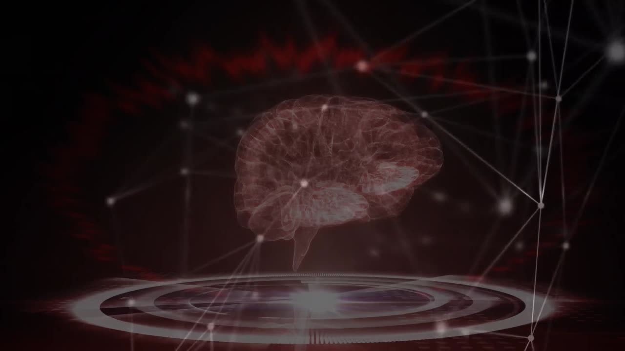 검은색 배경에 연결 네트워크와 디지털 뇌의 애니메이션