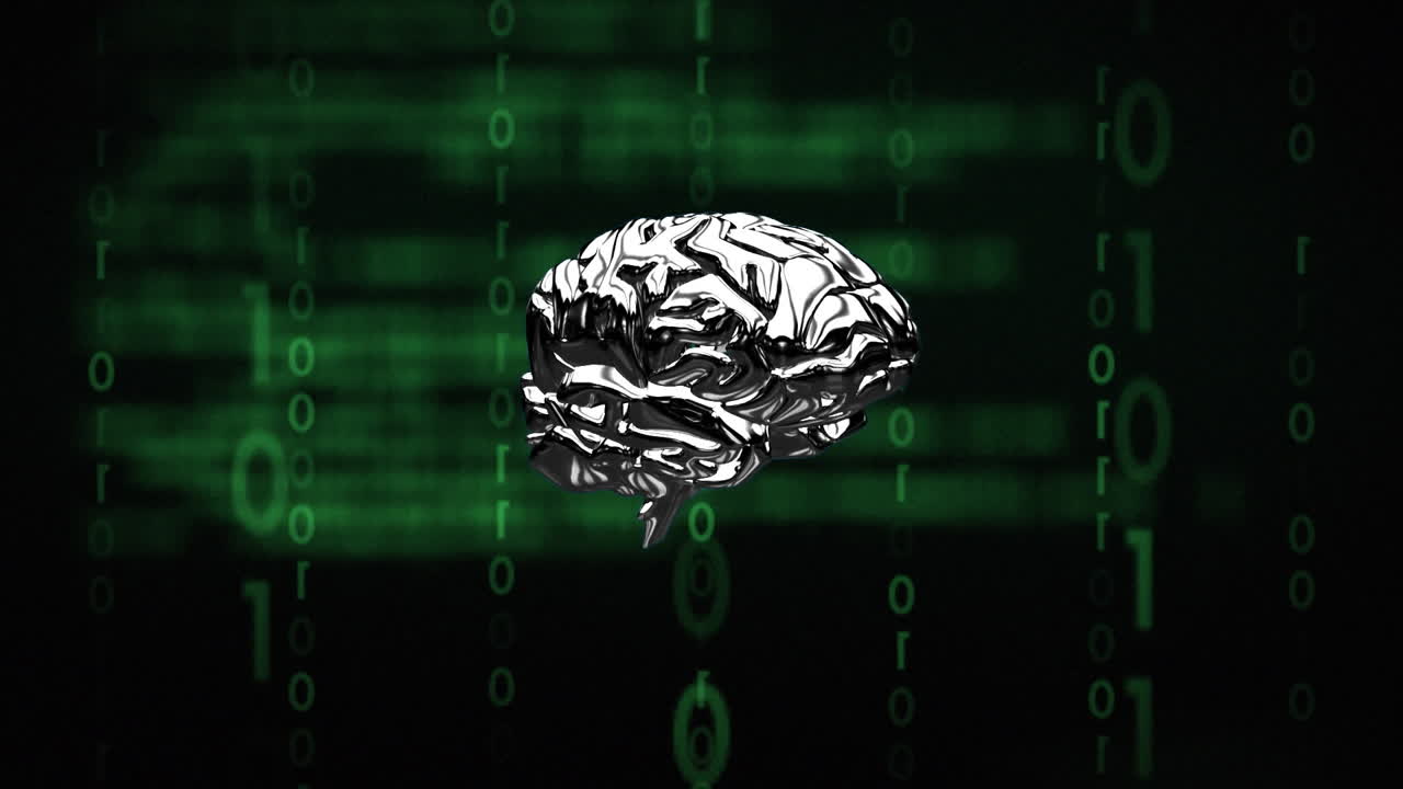 Animation of data processing and binary coding over human brain