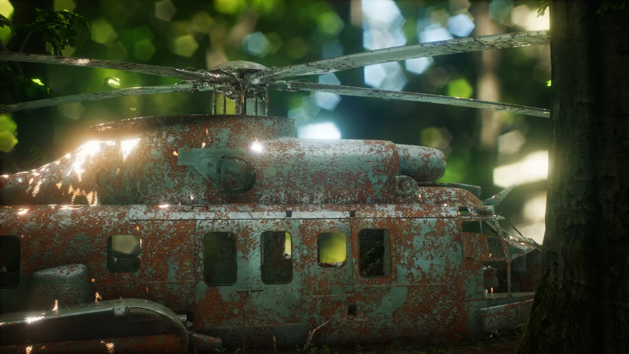 viejo helicóptero militar oxidado