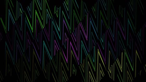 sfondo a strisce a zigzag multicolori diviso in segmenti mobili, anello senza cuciture. design. parete decorativa con forme geometriche fluidi formate da linee triangolari al neon