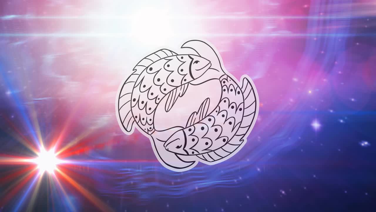 animación del símbolo del signo de la estrella de piscis sobre estrellas brillantes