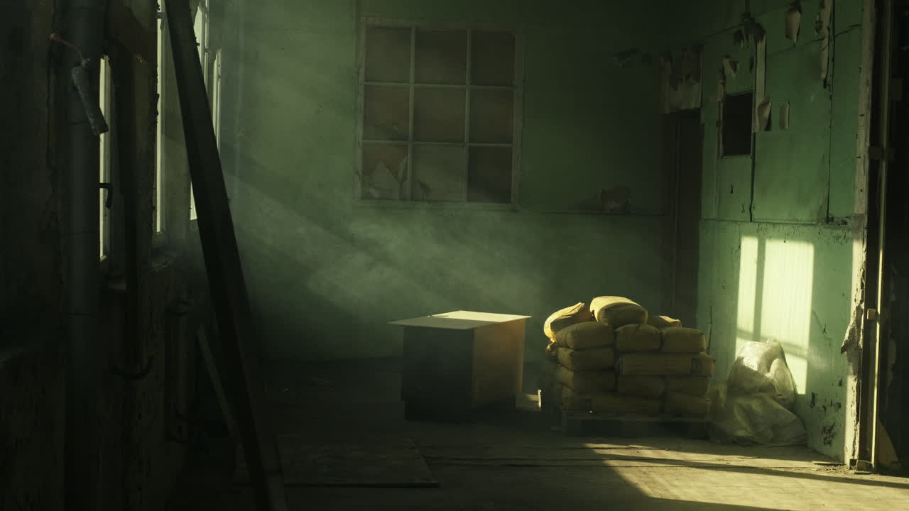 Abandoned Industrial Interior with Sunlight