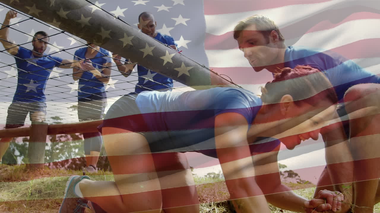 장애물 코스 아래에서 기어 다니는 것