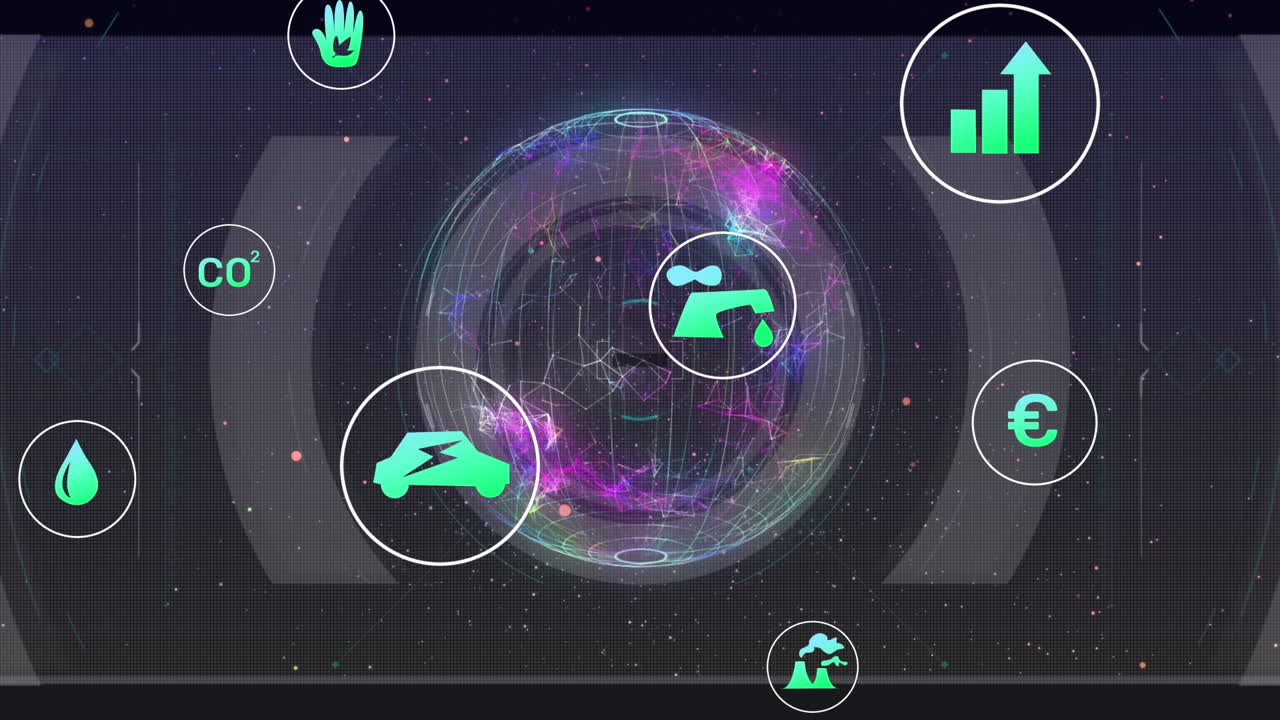 전 세계의 생태계와 녹색 에너지 아이콘의 애니메이션