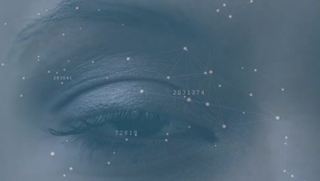 Animation-of-coordinates-and-connections-over-woman-eye