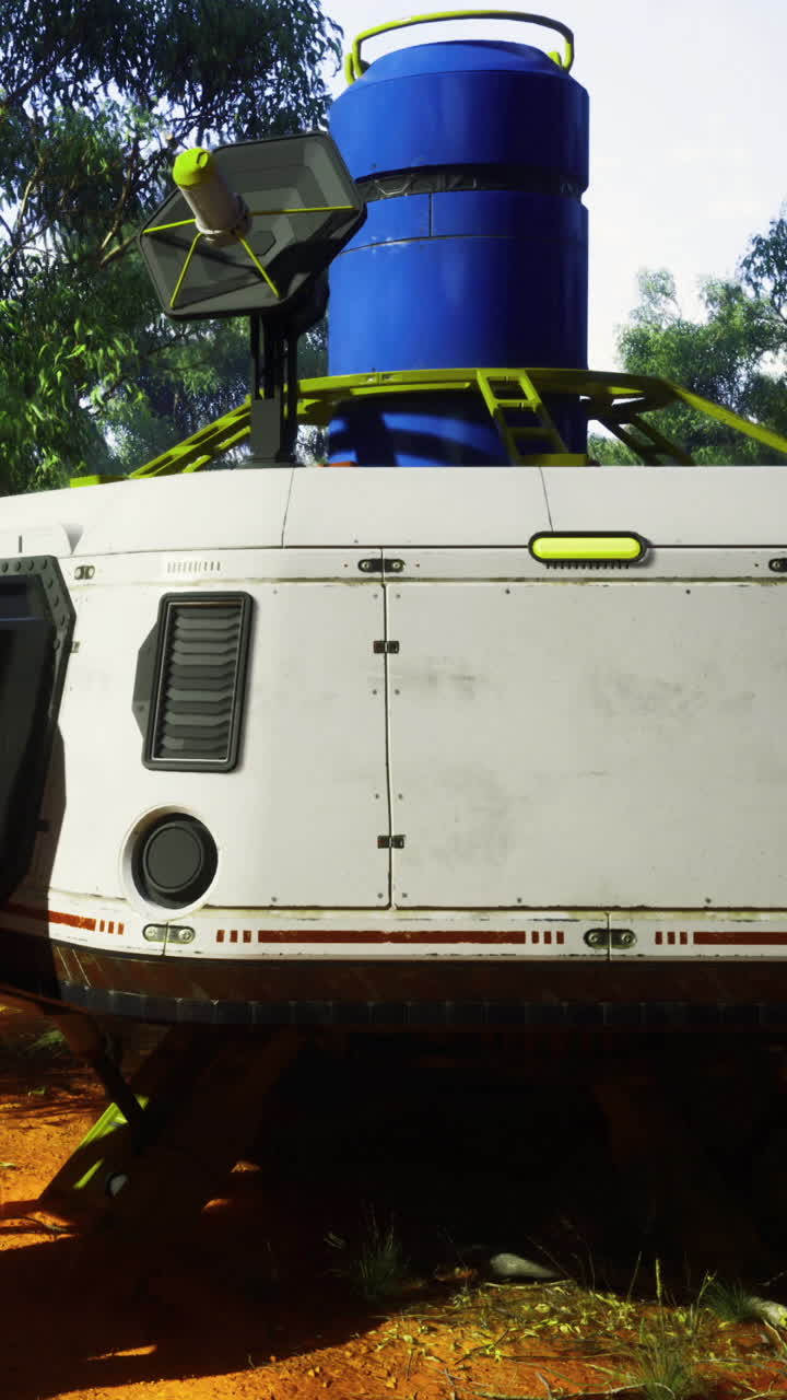 Spacecraft on the ground in a remote area under a clear sky