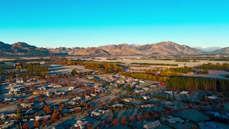 Drone-hyperlapse-morning-sunrise-in-rural-residential-area-of-Hanmer-Springs-in-New-Zealand