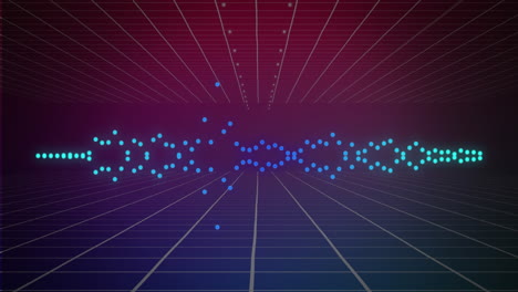 animación de puntos de sonido que se mueven sobre cuadrados.