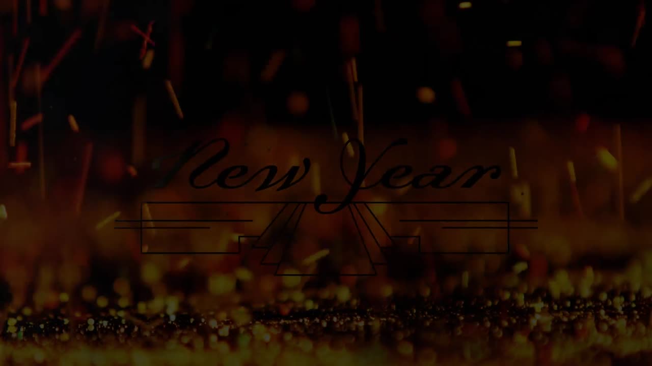 animación de felicitaciones de año nuevo sobre manchas naranjas en el fondo