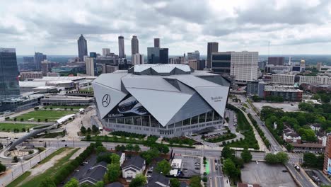 aerial rotating shot of mercedes benz stadium.