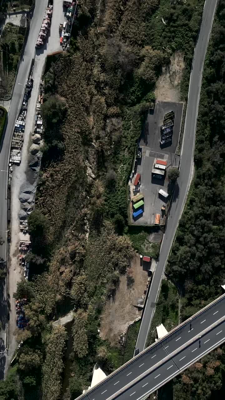 Aerial view of roads, bridges, and nature