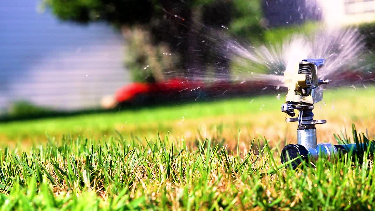 Sprinkler in the summertime in the Mighigan outdoors, HD 1080p