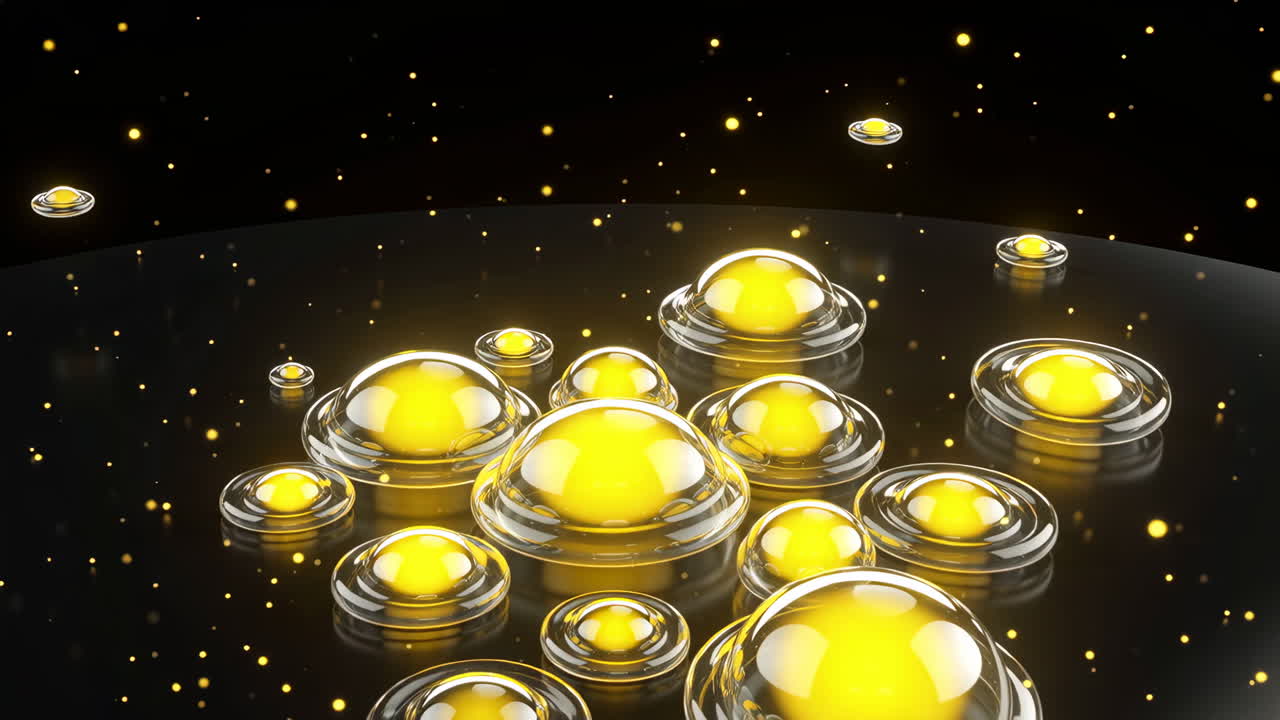 Abstract gold spheres on black background