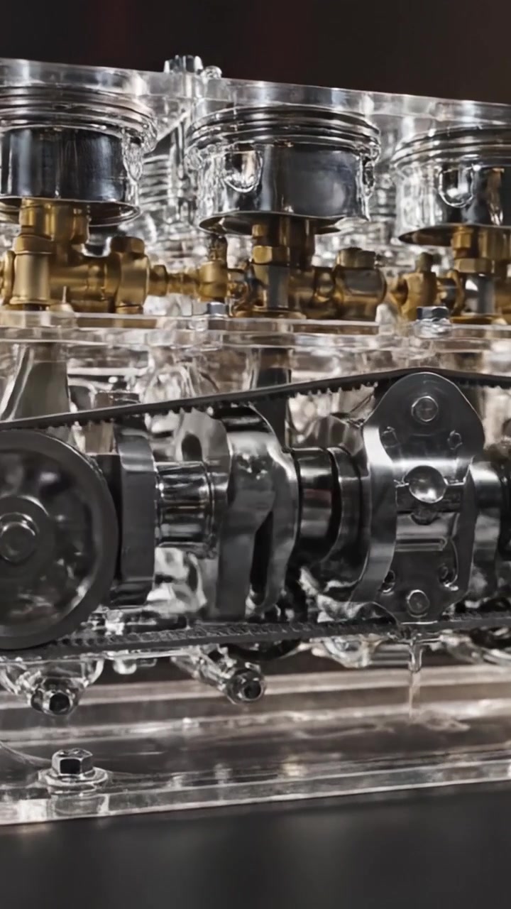 An In-Depth Look at a Transparent Engine Model Showcasing Precision Engineering and Mechanism, Perfect for Educational Purposes and Enthusiasts of Mechanics