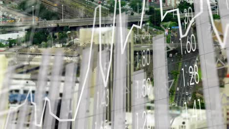 animación de múltiples gráficos y tablero de negociación sobre el lapso de tiempo de los vehículos en movimiento en la ciudad