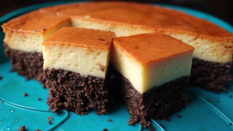 slices of chocolate cake with flan