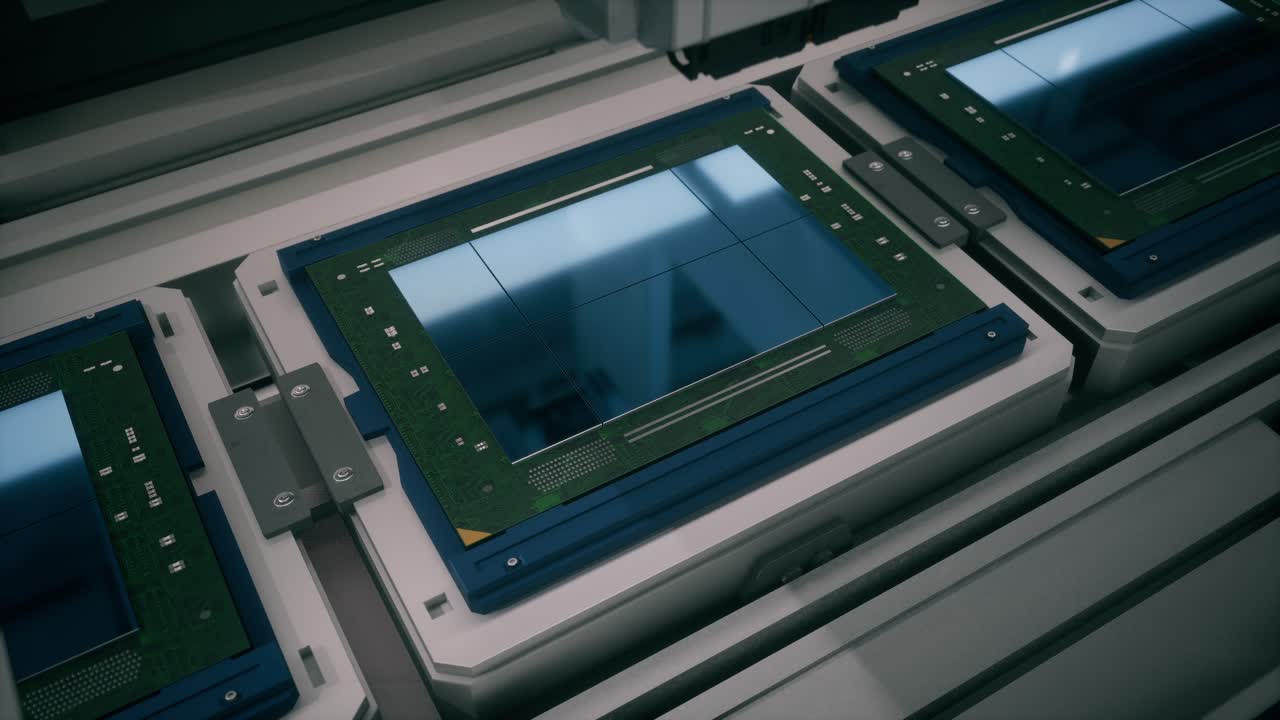 Electronic Circuit Boards On A Modern Assembly Line, Computer Processors Or Microchips On A Production Line