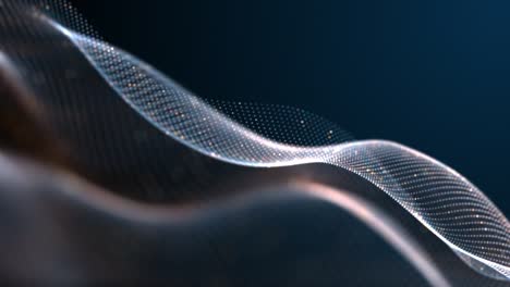 abstract 3d rendering technology gold  dots digital wave background concept. 4k seamless loop beautiful motion waving dots texture with glowing de-focused particles. science,business, technology