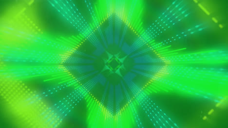 animation of gold and neon shapes on green background