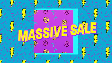 massive sale text animation over colorful geometric shapes and patterns