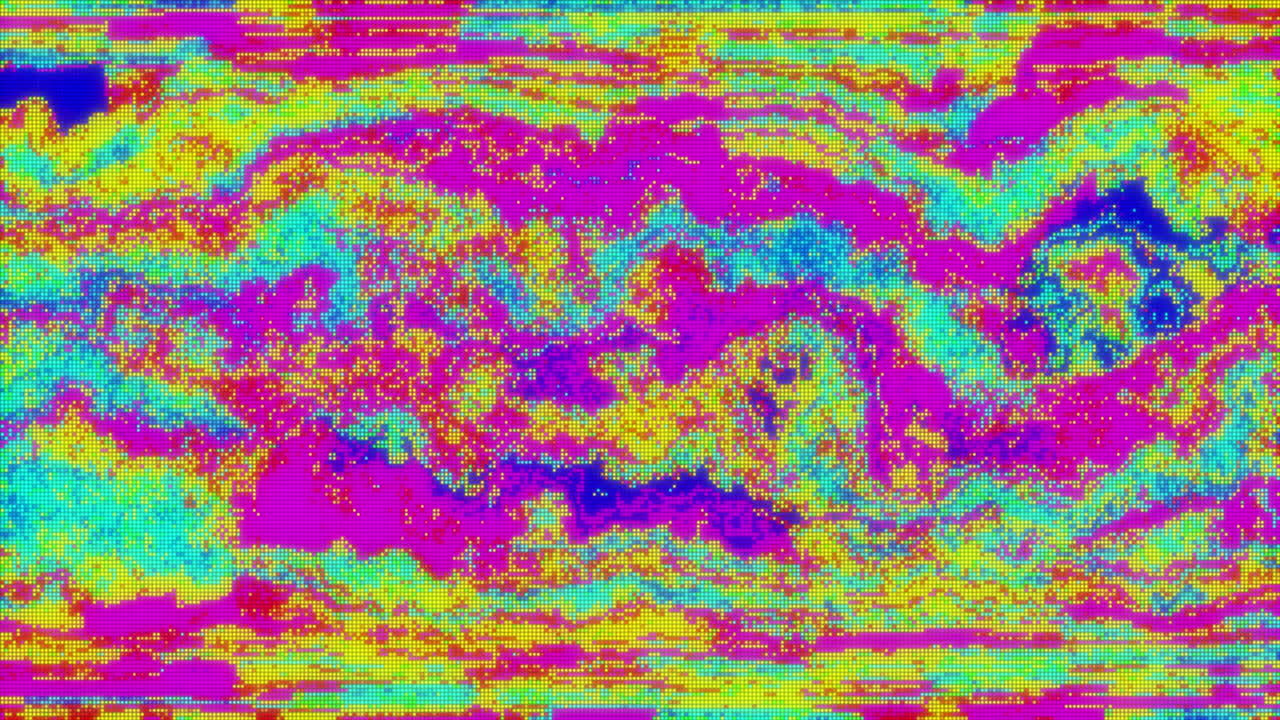 Colorful waves flickering and flashing against blue background