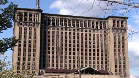 rotten michigan central station in sunshine in 2009, detroit, usa