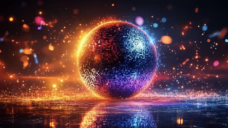 bright disco ball sets a vibe. a vibrant disco ball sparkles with colorful lights, illuminating a lively dance floor during a celebration.