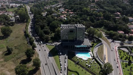 aerial view - modern meliá braga hotel, showcasing its contemporary design, outdoor pool