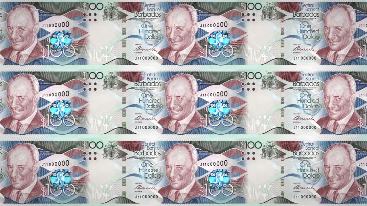 바르바도스 섬의 100 달러 지폐 롤링, 현금, 루프