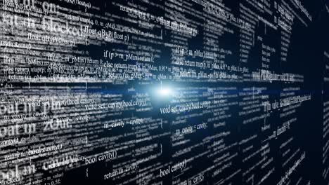 blocks of program code flying in virtual space. seamless