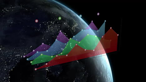 animating colorful data chart over earth from space