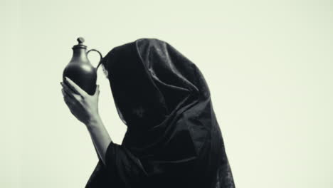 mysterious woman with a jar