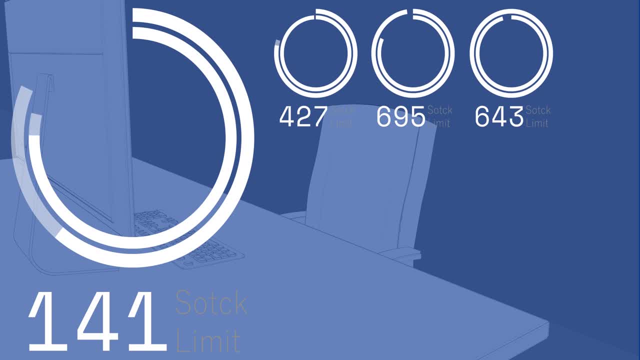 3d 오피스 데스크에 대한 주식 시장 데이터 처리의 애니메이션