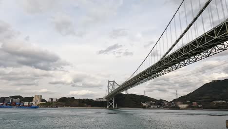 kanmon bridge and the kanmon strait in between the japanese island honshu and kyushu