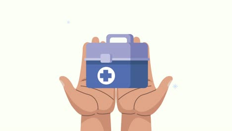 hands lifting medical kit animation