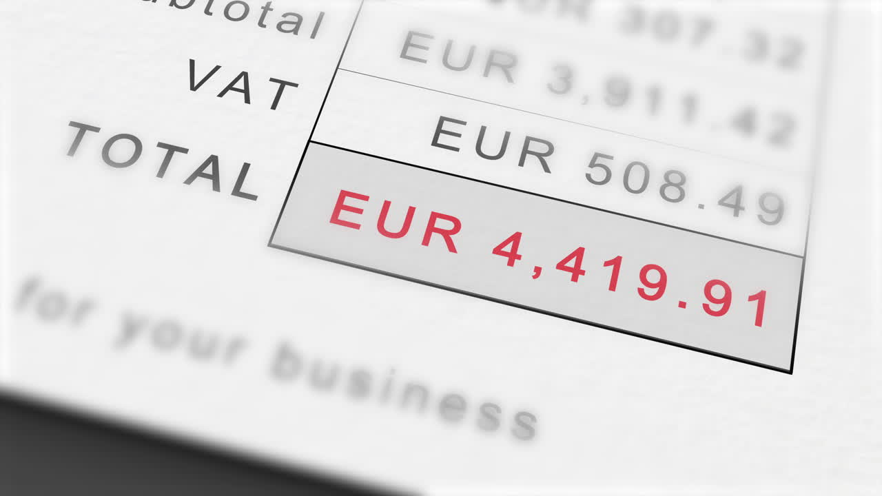 анимация растущих счетов-фактур в евро - стилизованная под евро - включая ндс