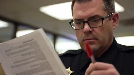 engaged in detailed document review: a person analyzing papers with intention in a professional environment